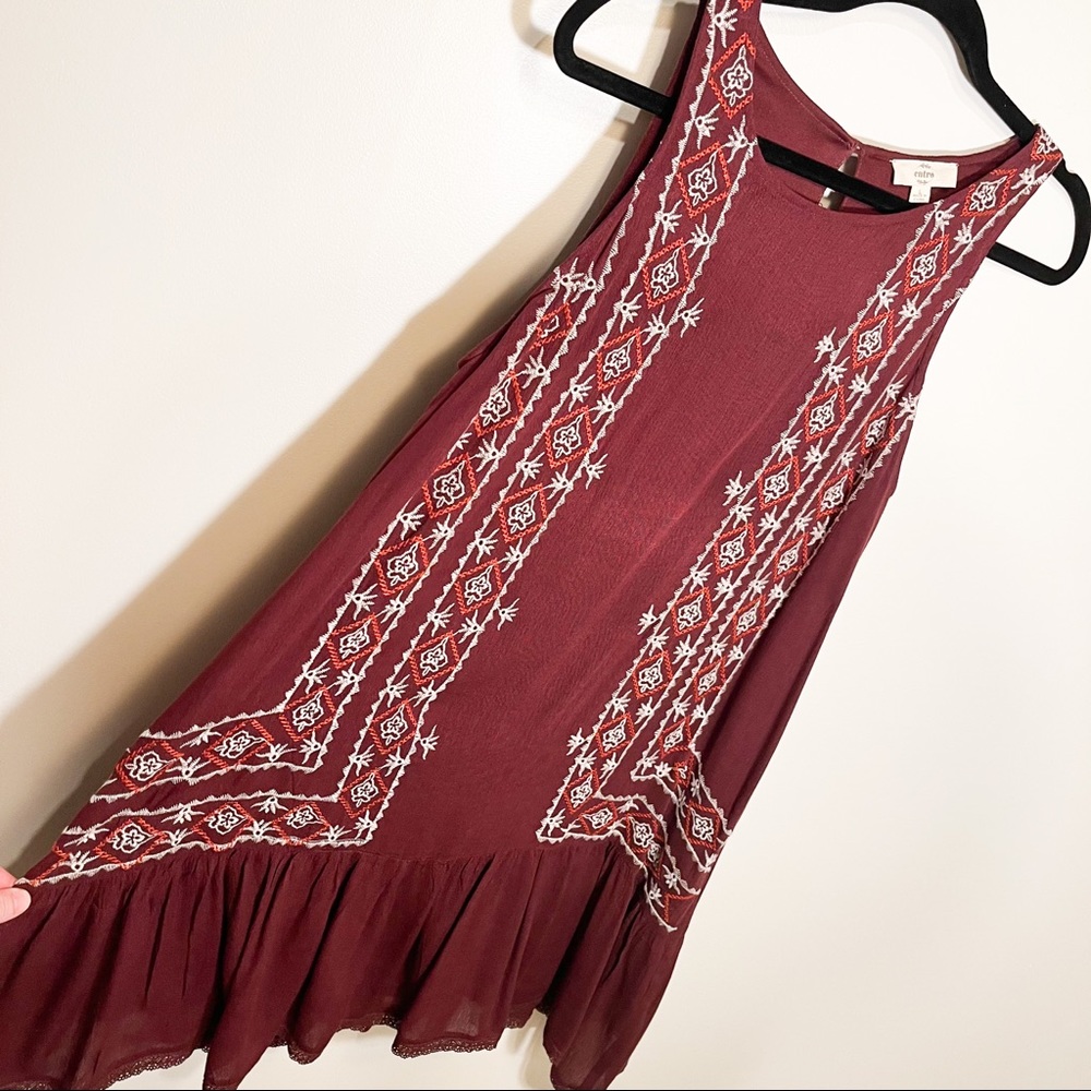 Entro Maroon Embroidered Dress